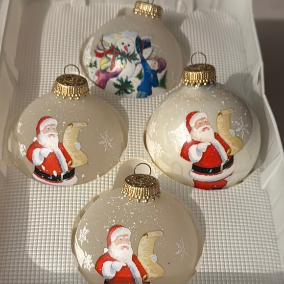 Holiday Time Santa and Snowman Glass Ornaments - Festive Red and White - Picture 4 of 6